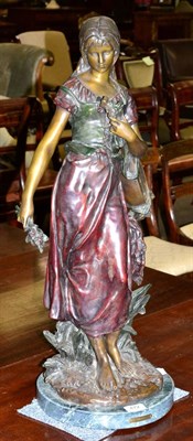 Lot 472 - A large cast bronze figure of a girl holding a lute, after the model by H Moreau, on marble base