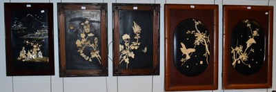 Lot 1005 - Two pairs of shibayama style panels and another similar (5)