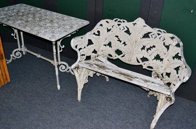 Lot 1011 - A Coalbrookdale style aluminum fern pattern garden bench and a white painted rectangular...