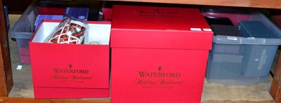 Lot 1035 - A collection of Waterford Christmas decorations, cut glass and Wedgwood etc