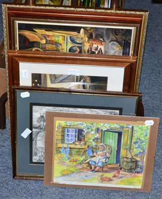 Lot 1054 - Linda Birkinshaw, Poachers Pantry, oil, together with five works on paper by the same artist