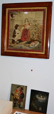 Lot 1057 - A mid 19th century Berlin style woolwork tapestry, girl and dog, Emma Turners, 1851, in...