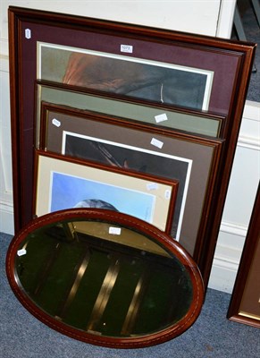 Lot 1073 - Four limited edition prints after Judi Kent, Pyrah of horse and an oval Edwardian mirror (5)