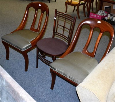 Lot 1090 - A pair of Victorian mahogany dining chairs recovered in grey silk and a bedroom chair