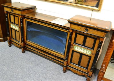 Lot 1136 - A Victorian Aesthetic influence sideboard, part ebonised, the central glazed display cabinet...