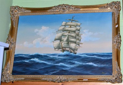 Lot 1153 - Jordans, Homeward Bound, oil on canvas of a three masted ship