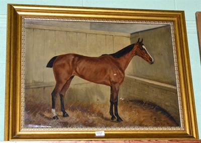 Lot 1157 - George Paice (1854-1925) Study of a horse standing in a loose box, signed and dated 1883, oil...