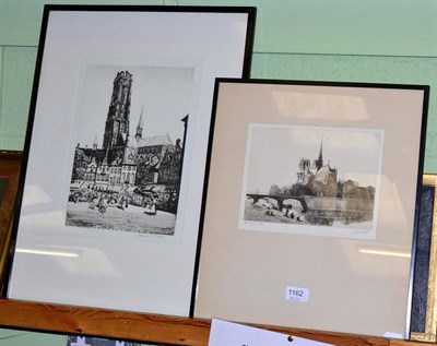 Lot 1162 - James P Power, Bruges, etching; and John Chamlmers Park, Notre Dame Paris, etching (2)