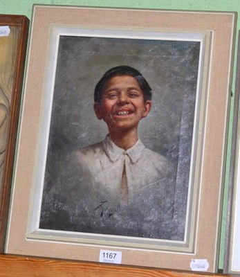 Lot 1167 - An Italian oil on canvas portrait of a boy signed, Petrocelli