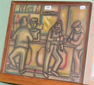 Lot 1168 - James Dorothy (20th century), At the Bar, signed and dated (19)81, mixed media, 41cm by 45.5cm