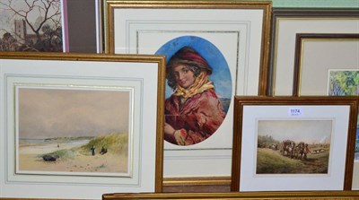 Lot 1174 - Follower of Thomas Kent Pelham (19th century) portrait of a young gypsy girl wearing a red...