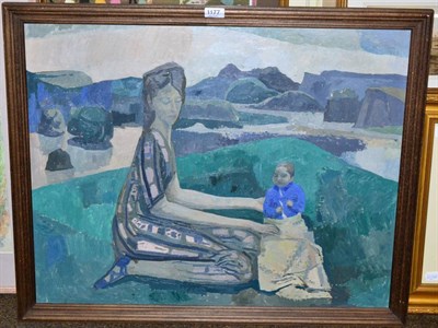 Lot 1177 - W J Taylor (20th century) Mother and Child, signed, inscribed verso and dated 1952, oil on...