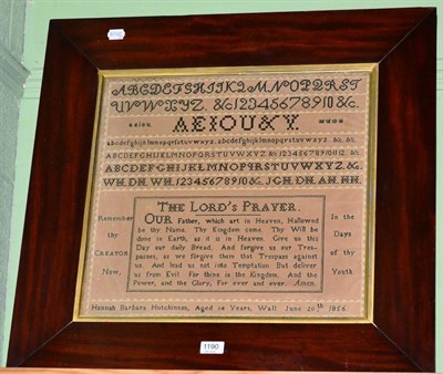 Lot 1190 - A needlework alphabet sampler by Hannah Barbara Hutchinson aged 14, 1856