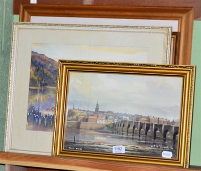 Lot 1192 - Fred Stott, Eilean Donan Castle; Old Bridge, Berwick upon Tweed; and Dunvegan, watercolours,...