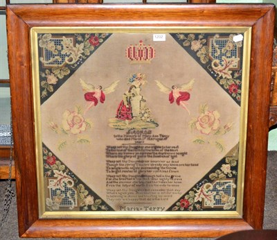 Lot 1202 - An early Victorian memorium needlepoint tapestry, Maria Terry, 1850, framed