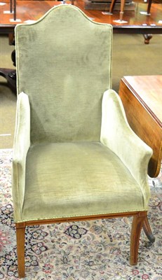 Lot 1256 - A green upholstered Edwardian small armchair with arched back rest