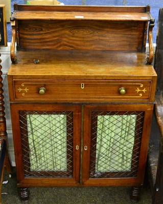 Lot 1278 - A 19th century brass inlaid small chiffonier with grille doors (a.f.)