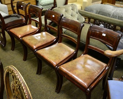 Lot 1285 - A set of six Regency style dining chairs with drop in leather seats (one a.f.)