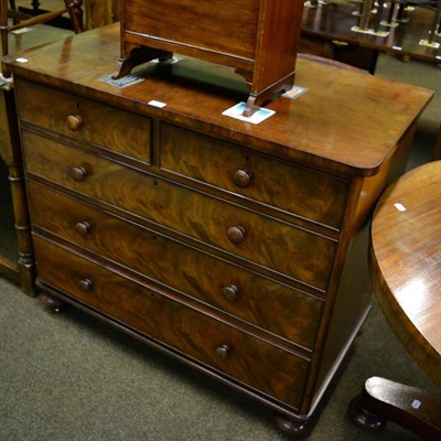 Lot 1296 - A Victorian mahogany four height chest of drawers with turned wood handles and on bun supports