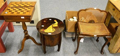 Lot 1363 - A tripod combination games table and writing slope, a cane stool, typewriter and assorted ceramics