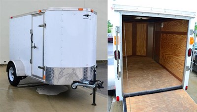 Lot 1366 - A cargo trailer, internal measurements 10ft by 5ft, fully lined with rear ramp door and side...