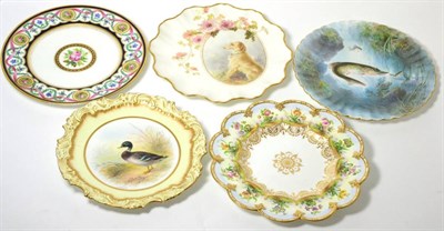 Lot 6 - A collection of five hand painted plates, including Doulton Burslem