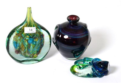 Lot 14 - A Mdina glass slab vase signed ";Michael Harris, Mdina Glass Malta";, and two other pieces, one...