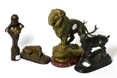 Lot 16 - After Walton, a bronzed figure of a lion; with three others (4)