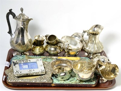 Lot 19 - Silver and plated items to include photo frame; small silver rose bowl; cased fish servers etc