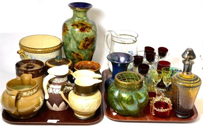 Lot 27 - Mixed group of ceramics and glass including Minton cache pot painted by Edouard Rischgitz,...