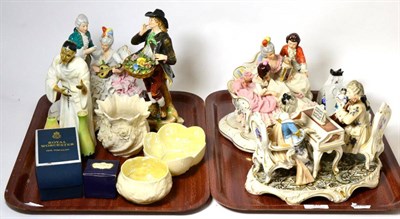 Lot 28 - Two trays of ceramics including Capodimonte figure groups, Stafforshire fine bone china figure 'The