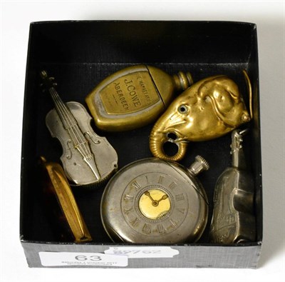 Lot 63 - A collection of six novelty base metal vesta cases including examples modelled as an elephant,...