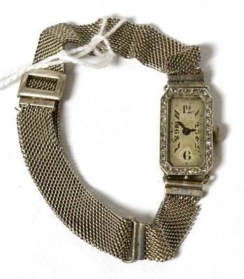 Lot 79 - A French Art Deco lady's wristwatch, with diamond set bezel, on an 800 standard strap, stamped...