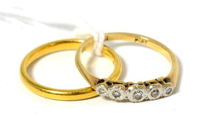 Lot 84 - A 22 carat gold band ring, finger size L1/2 and a diamond half hoop ring, finger size N,...