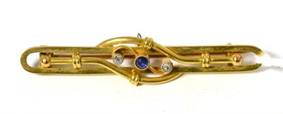 Lot 87 - A Victorian diamond and sapphire bar brooch, stamped '15CT'