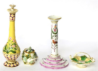 Lot 100 - A 19th century Berlin porcelain candlestick, 19th century Paris porcelain scent bottle and stopper