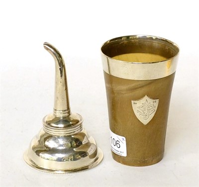 Lot 106 - A George III silver wine funnel (a.f.) and a silver mounted horn beaker