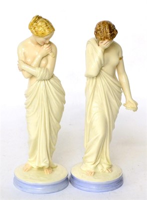 Lot 127 - A pair of Royal Worcester Neo Classical maidens, impressed marks, 25cm high (2)