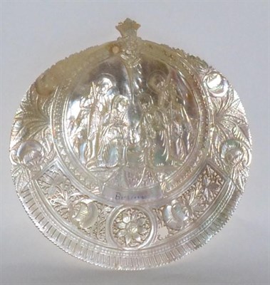 Lot 142 - A carved mother of pearl shell, inscribed Bethlehem