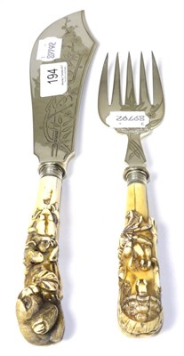 Lot 194 - Pair of plated fish servers with Japanese carved ivory handles circa 1900