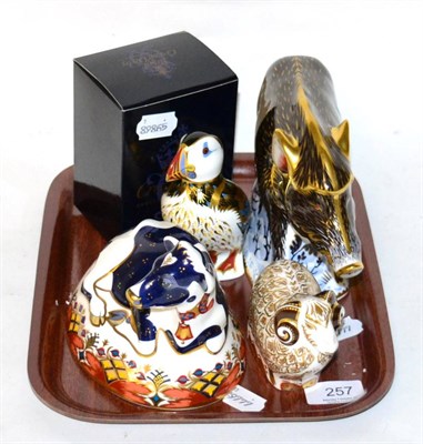 Lot 257 - Four Royal Doulton Imari paperweights including, The Wild Boar, Friesian Cow ";Buttercup";,...