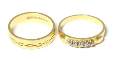 Lot 265 - An 18 carat gold band ring and a diamond hoop ring, stamped '18CT' (2)