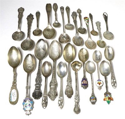 Lot 284 - A large quantity of American and Canadian silver souvenir spoons, including enamel examples (qty)