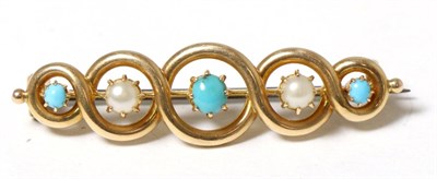 Lot 296 - A turquoise and pearl brooch