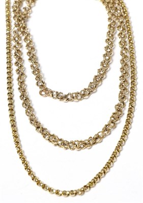 Lot 308 - A belcher chain with clip, 42cm long, stamped '9CT' and a faceted link chain necklace, 68cm...