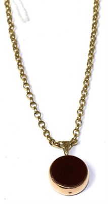 Lot 315 - A 9 carat gold hardstone fob on a 9 carat gold belcher chain