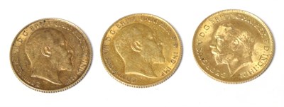 Lot 322 - Three half sovereigns, 1902, 1907 and 1914