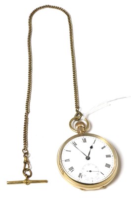 Lot 325 - A 9 carat gold open faced pocket watch and a gilt metal Albert