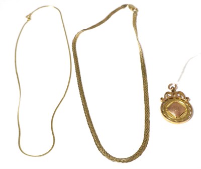 Lot 329 - A 14 carat gold necklace, a 9 carat gold necklace and a 9 carat gold medallion