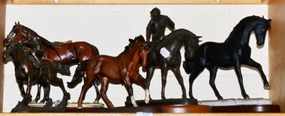 Lot 347 - Five various resin bronze and ceramic horse models